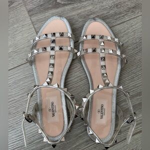 Valentino Women's Silver Glitter Jelly Studded Sandals